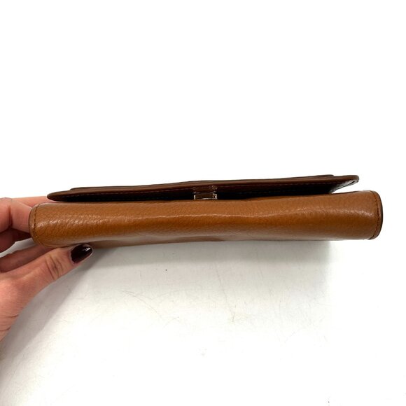 ORLA KIELY Brown Gold Leather Stem Snap Button Zip Pocket Long Wallet & Dust Bag - Picture 6 of 8